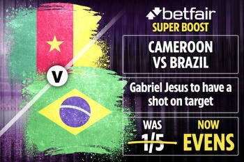 World Cup bet boost: Gabriel Jesus 1+ shot on target in Cameroon vs Brazil, was 1/5, NOW Evens!