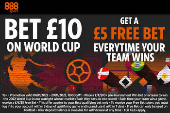 World Cup offer: Bet £10 on outright market, get £5 free bet every time your team wins with 888Sport