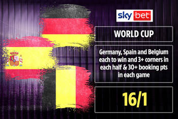 World Cup offer: Germany, Spain and Belgium all to win, have 3+ corners in each half and 30+ bookings points