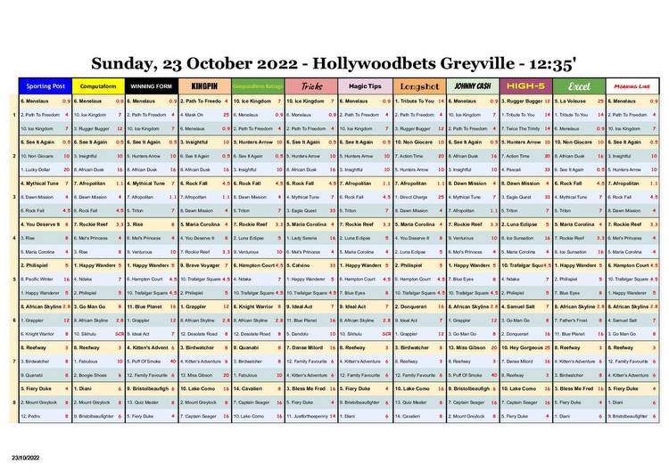 All The Selections For Hollywoodbets Greyville