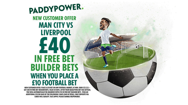 Back our 25/1 Man City vs Liverpool Bet Builder tip, plus get £40 in free bets with Paddy Power