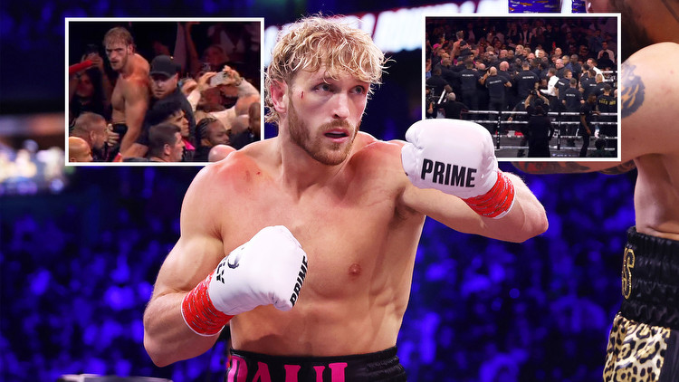 Chaos and mass brawl at end of Logan Paul v Dillon Danis as security rush into ring and WWE ace wins by disqualification