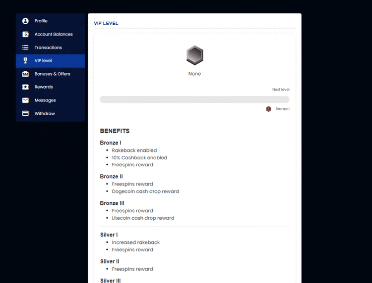 You can check your current VIP level, progression, and other levels and their benefits within your profile