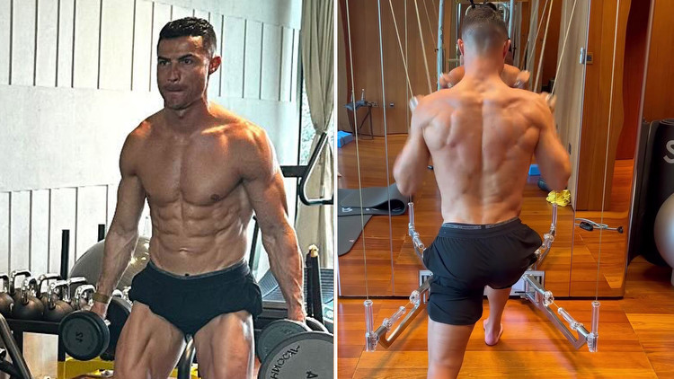 Cristiano Ronaldo, 38, shows off ripped abs as he enjoys topless gym session during Saudi league’s winter break