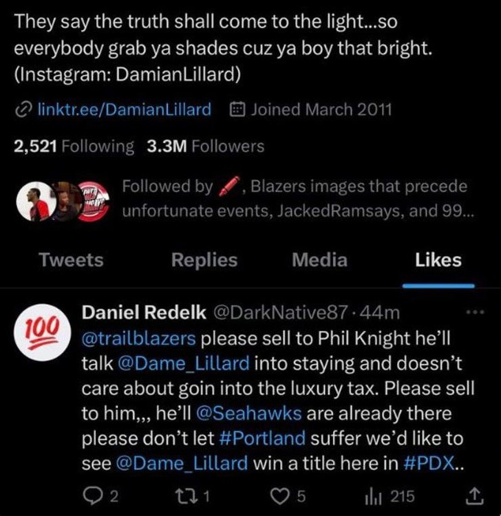 Damian Lillard liked a tweet asking Phil Knight to buy Trail Blazers