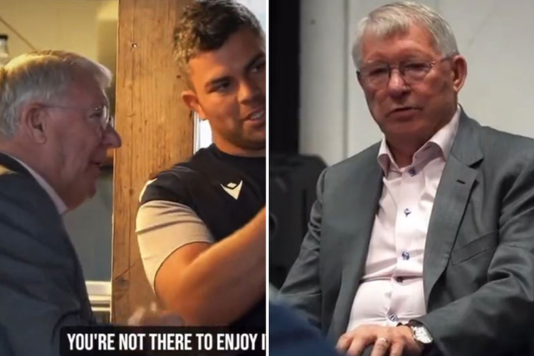 Man Utd icon Sir Alex Ferguson takes cheeky dig at Liverpool during pep talk to Sale Sharks as squad bursts out laughing