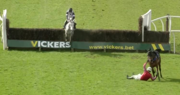 Dramatic end to two-runner Sedgefield race as jockey falls off favourite after last fence