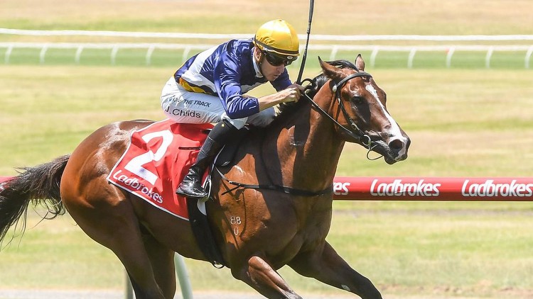 The Instructor ridden by Jordan Childs wins the Ladbrokes Blue Diamond Preview (C&G) at Ladbrokes Park Hillside Racecourse on January 26, 2023 in Springvale, Australia. (Photo by Brett Holburt/Racing Photos)