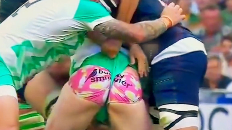 Hilarious moment Rugby World Cup star suffers wardrobe malfunction as fans spot his 'Barbie girl' hotpants