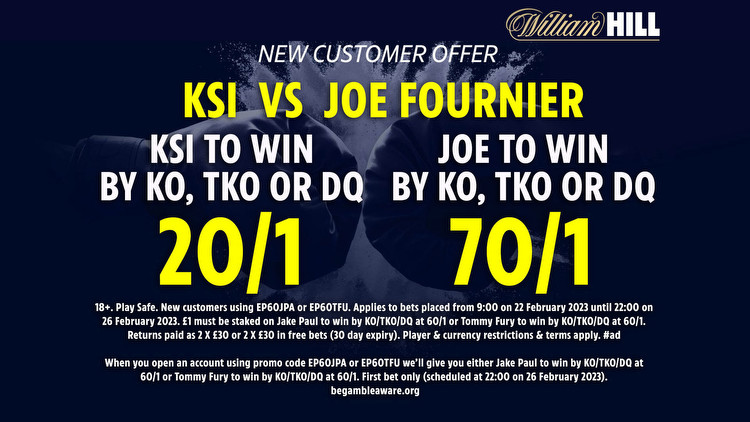 KSI v Joe Fournier odds boost: Get KSI to win at 20/1 OR Fournier at 70/1 with William Hill