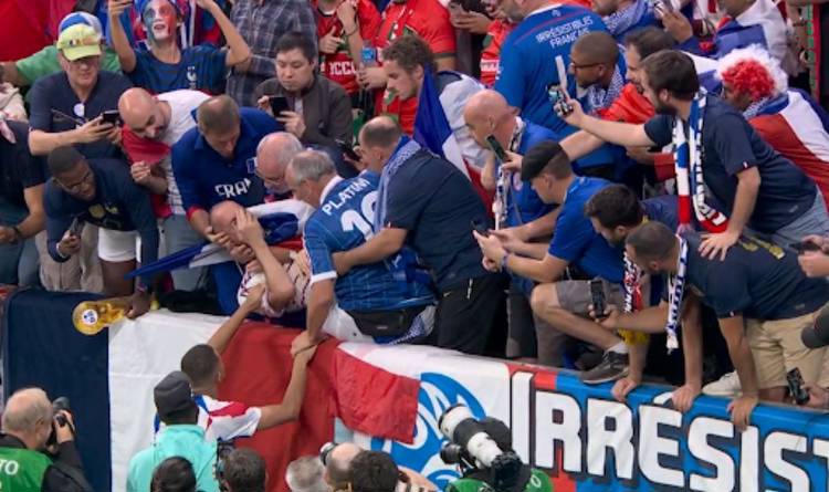 Kylian Mbappe rushes to France World Cup fan's aid after hitting him with wayward shot