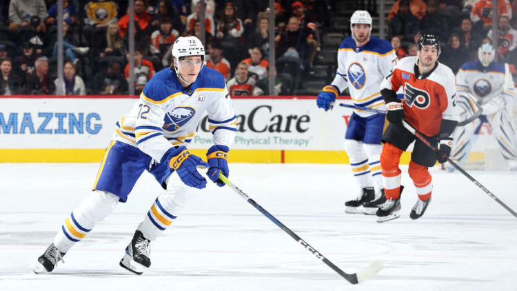 Tage Thompson of the Buffalo Sabres skates against the Philadelphia Flyers. Photo by Getty Images.