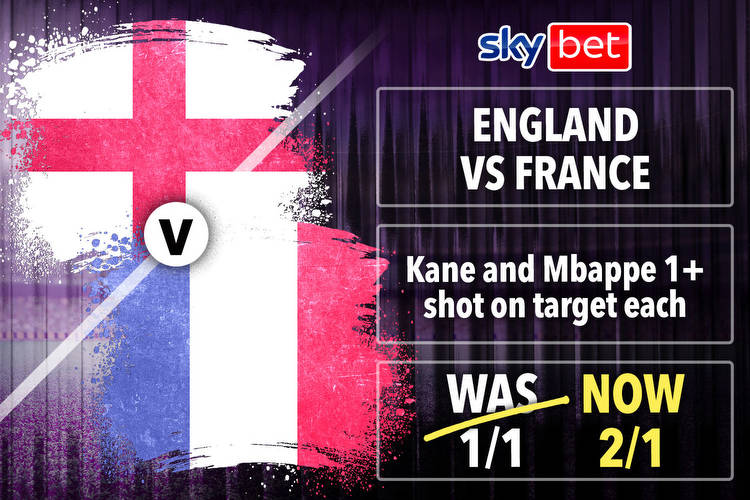 Sky Bet Super Boost: Harry Kane and Kylian Mbappe 1+ shot on target each was 1/1 NOW 2/1 on England v France
