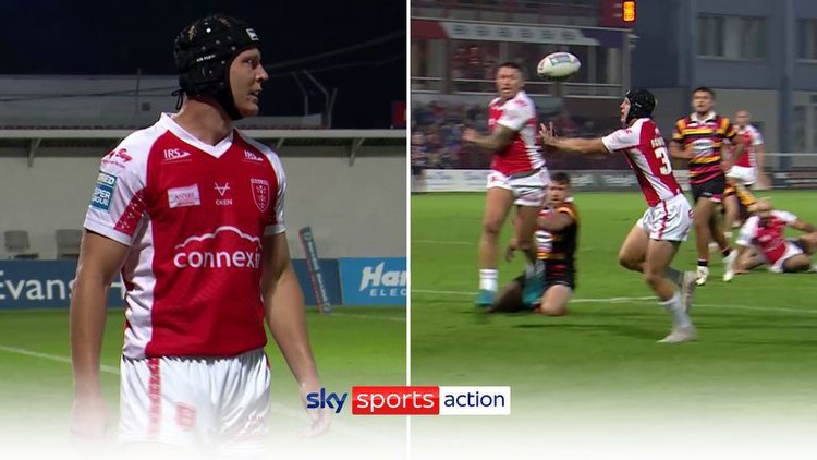 Hull KR half-back Brad Schneider somehow managed to spill the ball forward unchallenged with the try line beckoning in their match against Salford