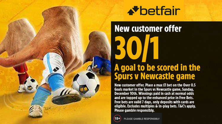 Tottenham v Newcastle betting offer: Get 30/1 on a goal to be scored with Betfair