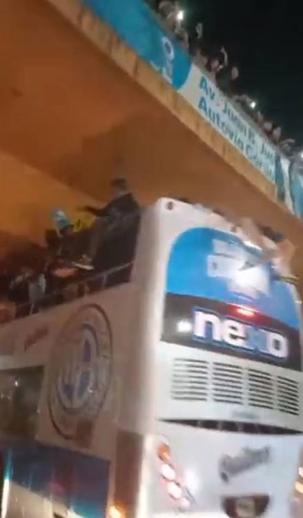 Watch frightening moment open top bus parade goes wrong as players are almost driven into bridge