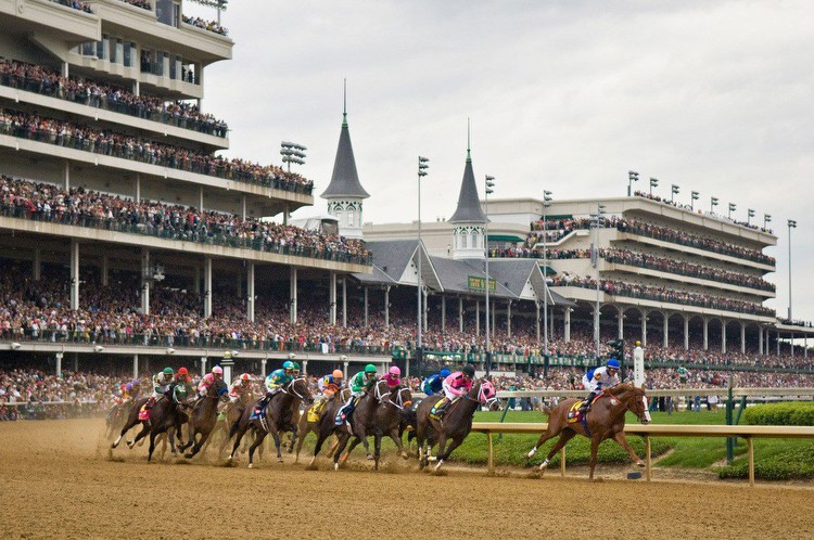 Horses Rounding the First Turn in the 2011 Kentucky Derby at Churchill Downs in Louisville, Kentucky