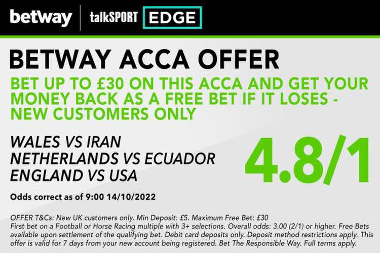 Win £177 or get £30 matched FREE BET if your first World Cup acca loses with Betway