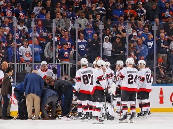 During Senators loss to Islanders, Brannstrom stretchered off ice