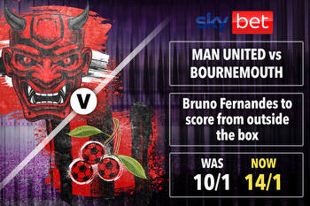 Man Utd vs Bournemouth: Get Bruno Fernandes at 14/1 to score from outside the box tonight with Sky Bet boost