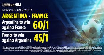 World Cup final free bets: Get France at 45/1 or Argentina at 60/1 to win with William Hill sign-up bonus offer