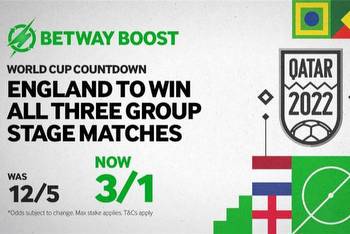 World Cup price boost: England to win all three group games is now 3/1 with Betway!