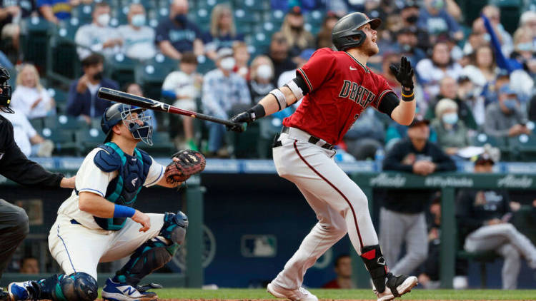 Seth Beer of the Arizona Diamondbacks at bat against the Seattle Mariners. Photo by Getty Images.